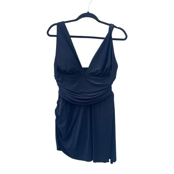 Magicsuit Blue Asymmetrical Pleated Wrap Dress swimsuit size medium slimming - Picture 4 of 6